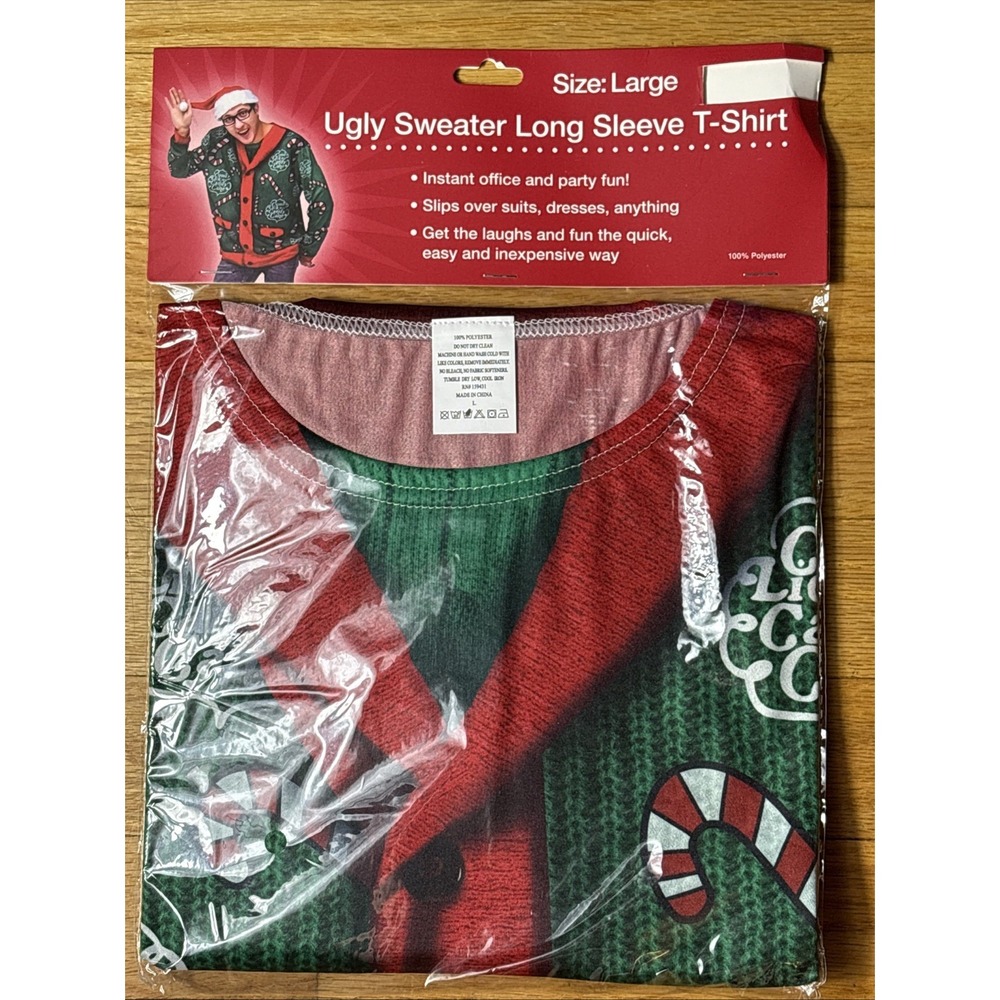 Men's Ugly Christmas Cardigan Sweater Long Sleeve Shirt, Size L - New In Package